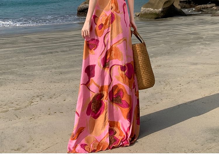 One-Shoulder Floral Print Maxi Sundress SpreePicky