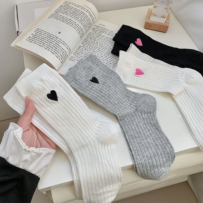 Heart Print Ribbed Socks / Set SpreePicky