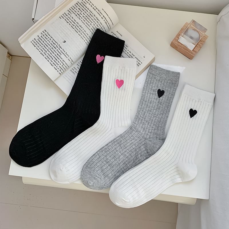 Heart Print Ribbed Socks / Set SpreePicky