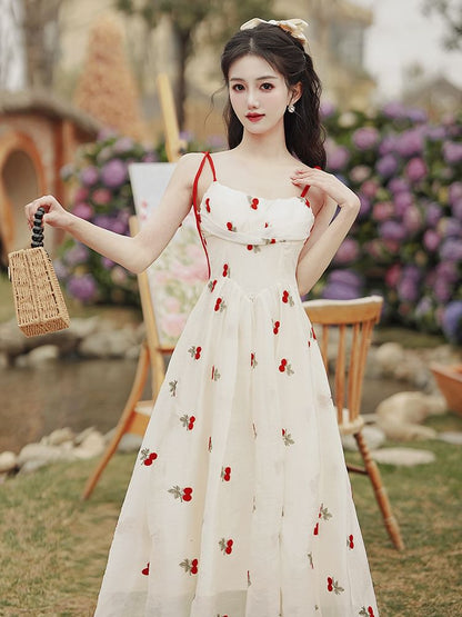 Set: Spaghetti Strap Floral Embroidered Midi A SpreePicky