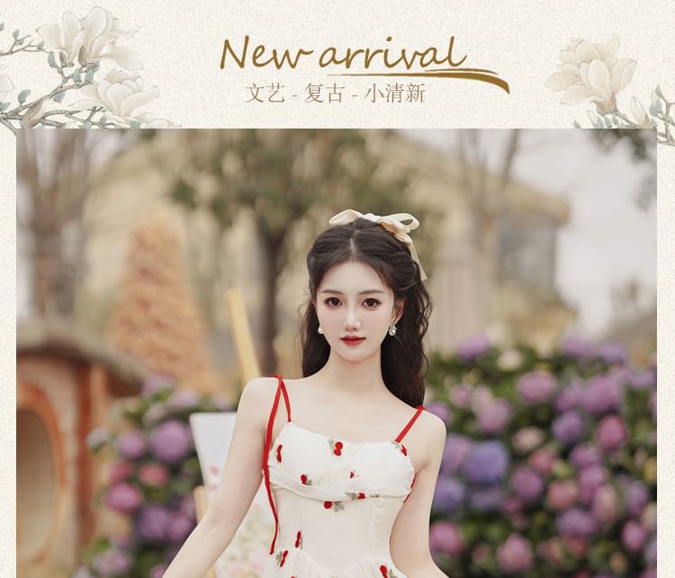 Set: Spaghetti Strap Floral Embroidered Midi A SpreePicky