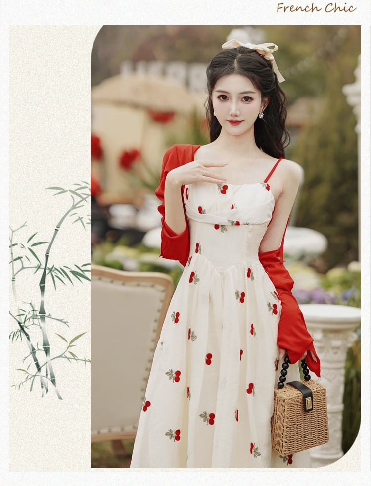 Set: Spaghetti Strap Floral Embroidered Midi A SpreePicky