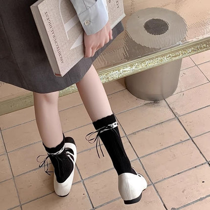 Plain Scallop Trim Bow Socks mySite