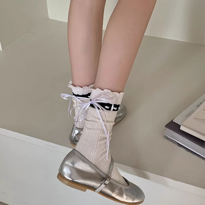 Plain Scallop Trim Bow Socks mySite