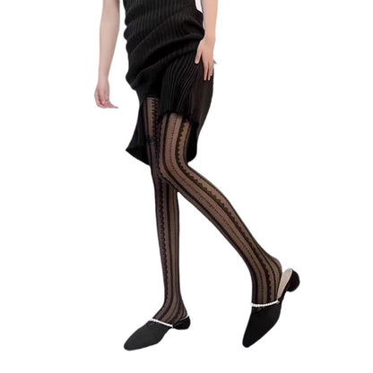 Striped Lace Trim Sheer Tights mySite