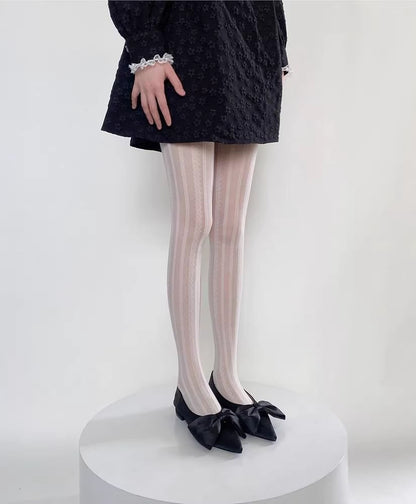 Striped Lace Trim Sheer Tights mySite