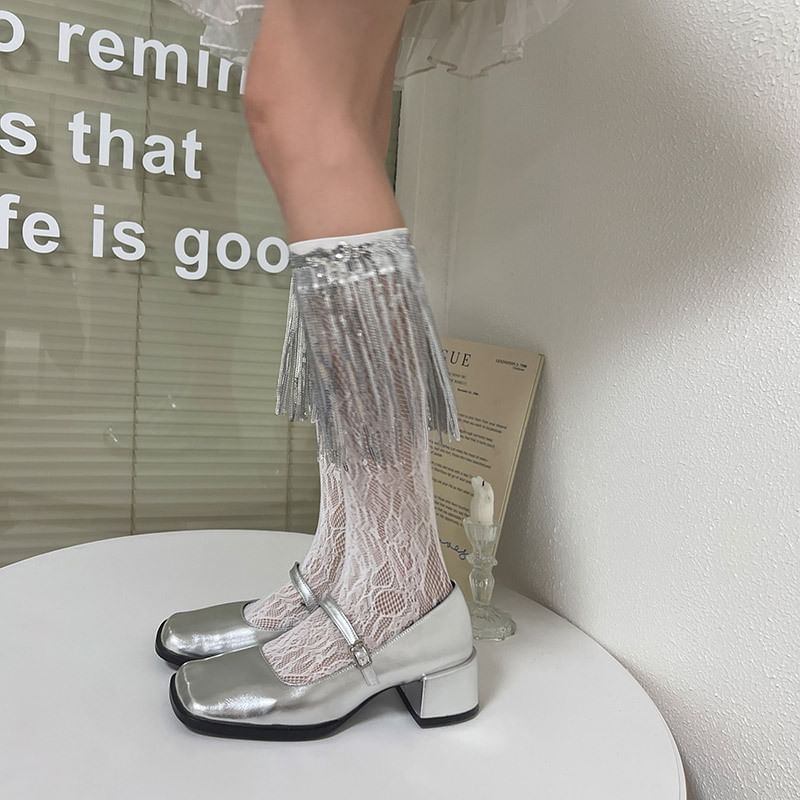 Sequin Fringed Lace Socks SpreePicky