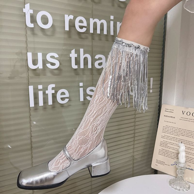 Sequin Fringed Lace Socks SpreePicky