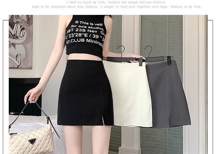 High Rise Plain Side-Slit Mini Pencil Skirt SpreePicky