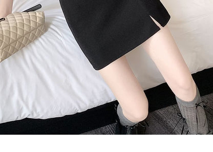 High Rise Plain Side-Slit Mini Pencil Skirt SpreePicky