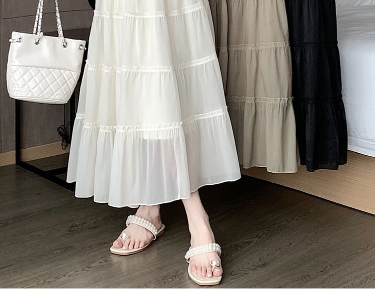 High Rise Plain Maxi A-Line Skirt SpreePicky