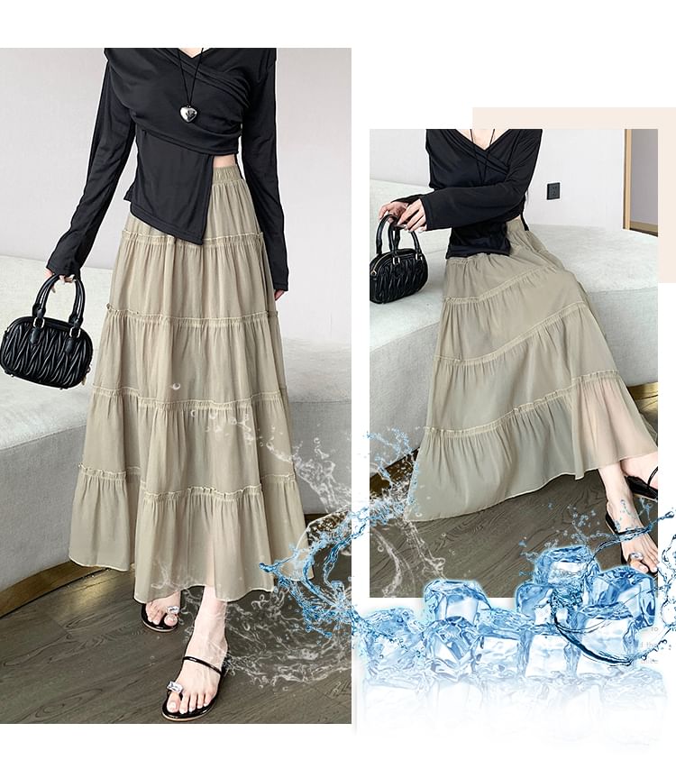 High Rise Plain Maxi A-Line Skirt SpreePicky