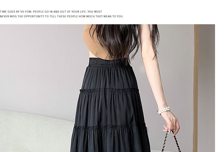 High Rise Plain Maxi A-Line Skirt SpreePicky