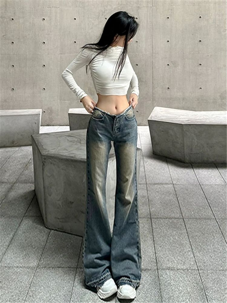 Low Waist Washed Flared Jeans (Various Designs) SpreePicky