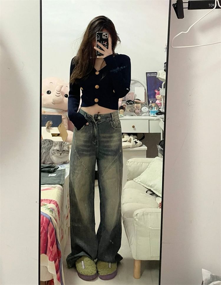 High Waist Washed Wide Leg Jeans SpreePicky