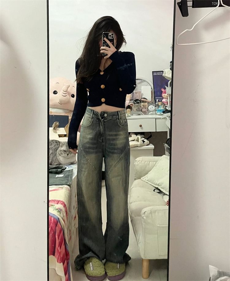 High Waist Washed Wide Leg Jeans SpreePicky