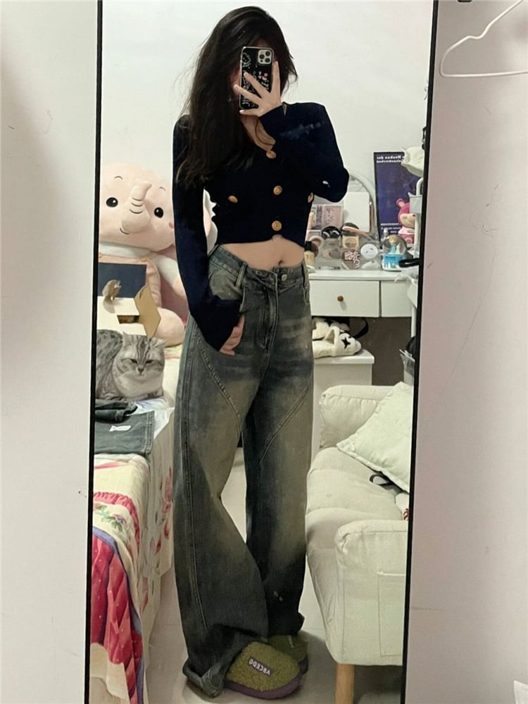 High Waist Washed Wide Leg Jeans SpreePicky