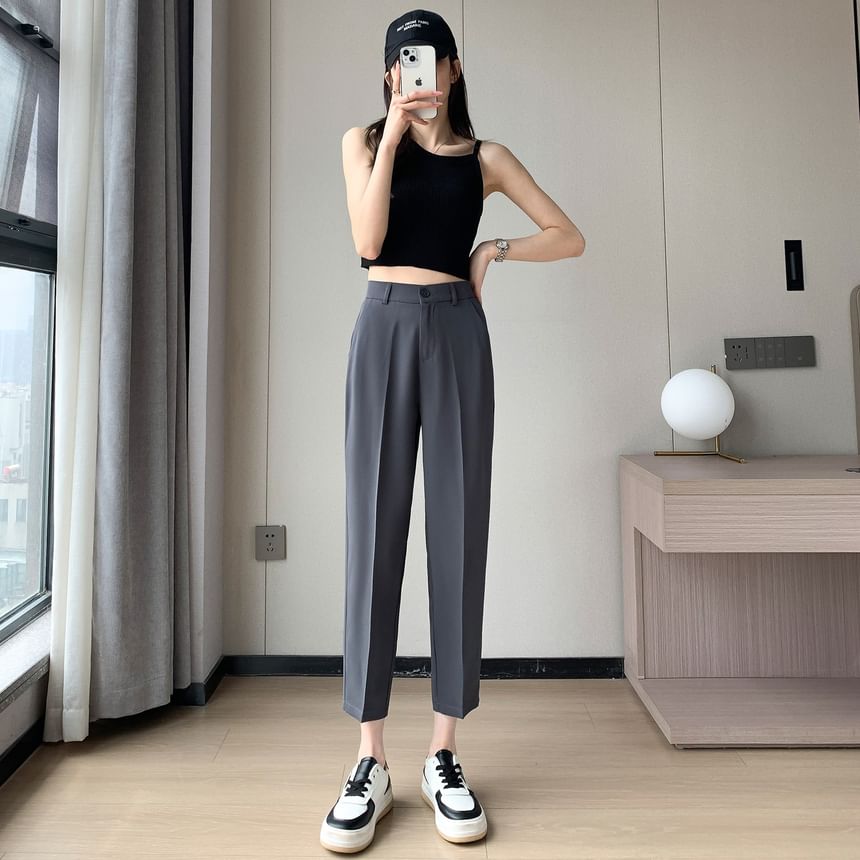 High-Rise Plain Straight Leg Suit Pants SpreePicky