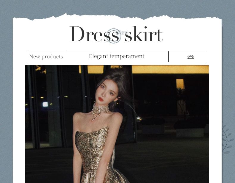 Strapless Patterned A-Line Gown Evening Jacquard FashionChic