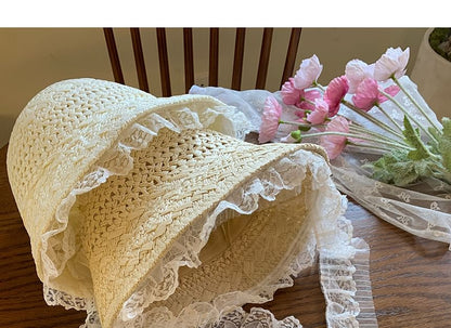 Lace Trim Straw Bucket Hat SpreePicky