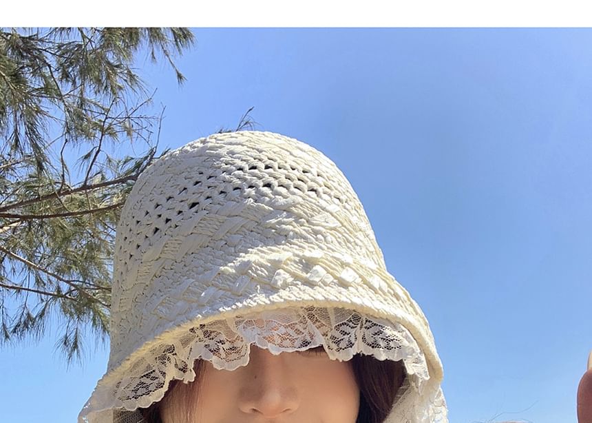 Lace Trim Straw Bucket Hat SpreePicky