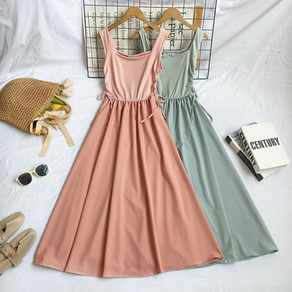 Sleeveless Plain Midi A-Line Dress mySite