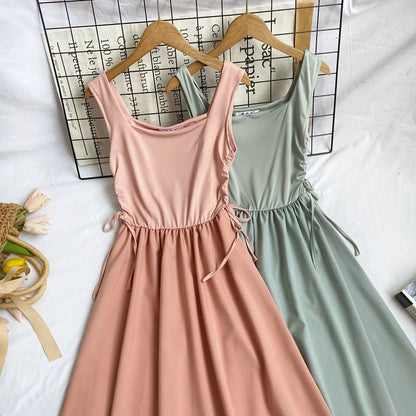 Sleeveless Plain Midi A-Line Dress mySite