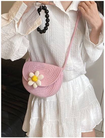 Floral Accent Woven Saddle Crossbody Bag SpreePicky