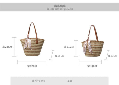 Set: Striped Woven Tote Bag + Scarf (Various Designs) SpreePicky