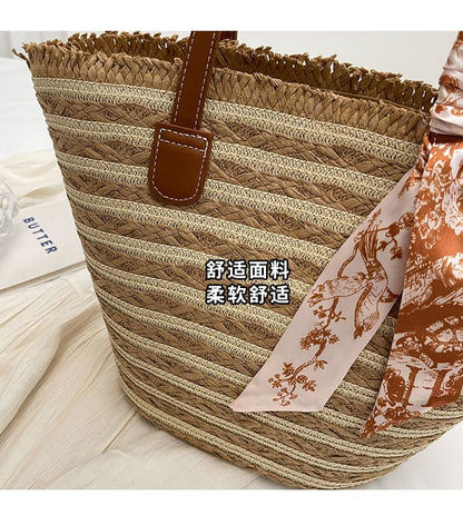 Set: Striped Woven Tote Bag + Scarf (Various Designs) SpreePicky