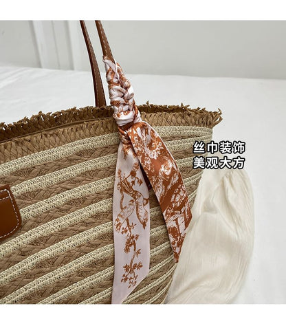 Set: Striped Woven Tote Bag + Scarf (Various Designs) SpreePicky