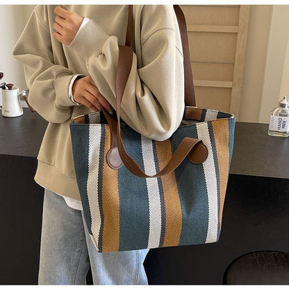 Color Block Canvas Tote Bag SpreePicky