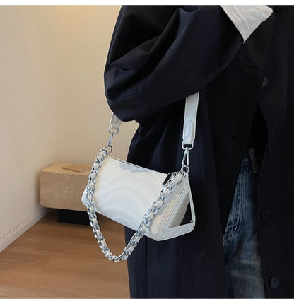 Chain Strap Triangle Faux Leather Crossbody Bag SpreePicky