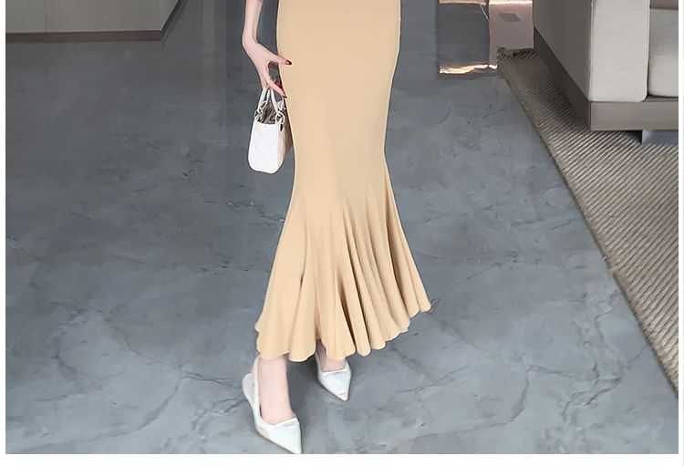 Sleeveless Square Neck Plain Open Back Maxi Mermaid Dress SpreePicky