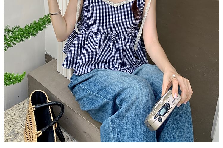 V-Neck Plaid Flowy Camisole Top SpreePicky