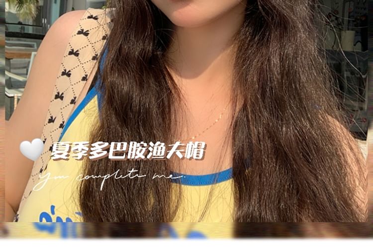 Lettering Applique Patterned Knit Bucket Hat SpreePicky