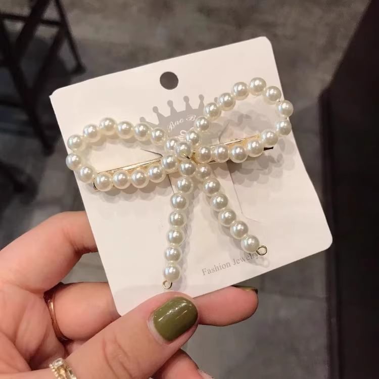 Bow Faux Pearl Hair Clip SpreePicky