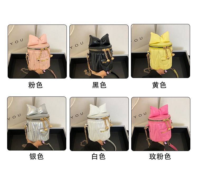 Chain Strap Bow Quilted Bucket Bag SpreePicky