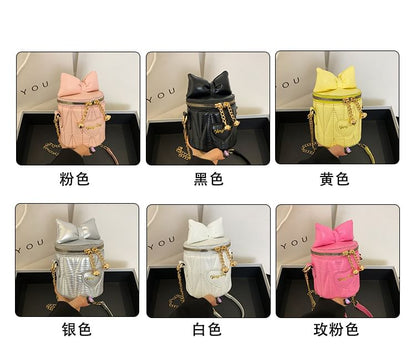 Chain Strap Bow Quilted Bucket Bag SpreePicky