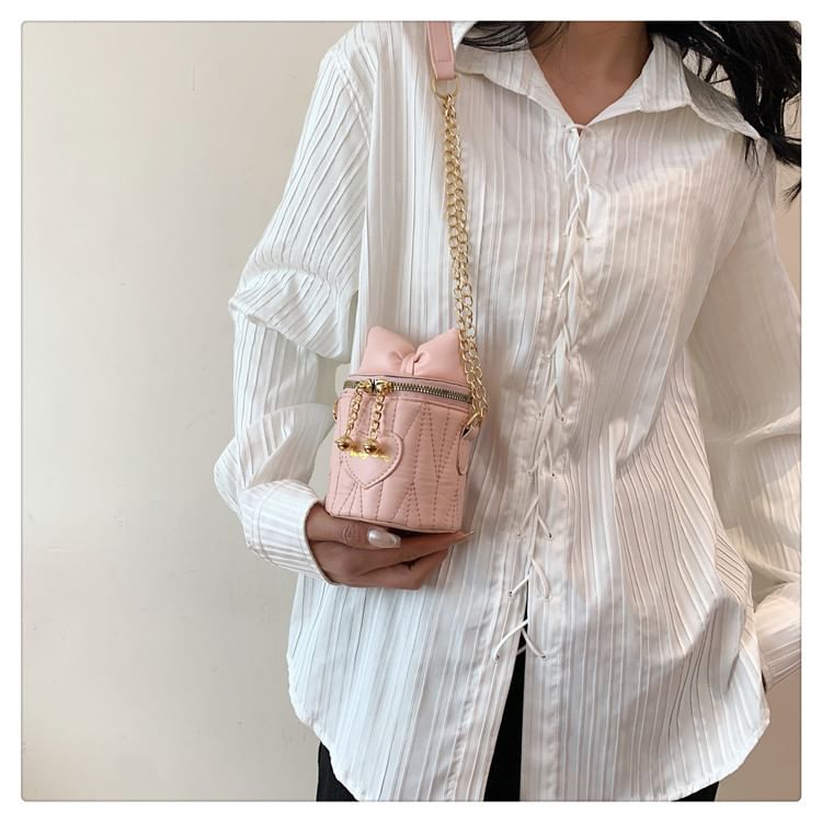 Chain Strap Bow Quilted Bucket Bag SpreePicky