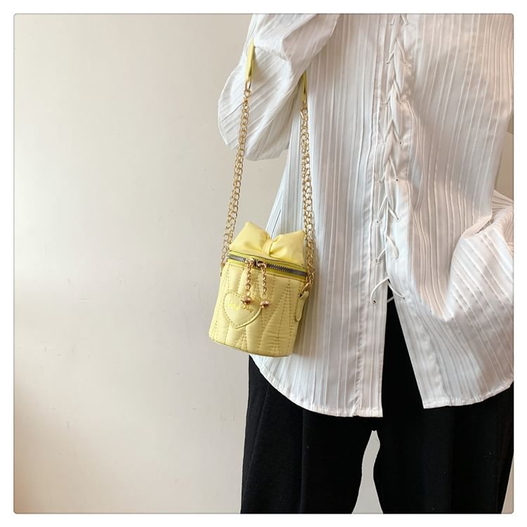 Chain Strap Bow Quilted Bucket Bag SpreePicky