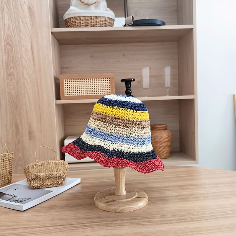 Striped Straw Bucket Hat SpreePicky