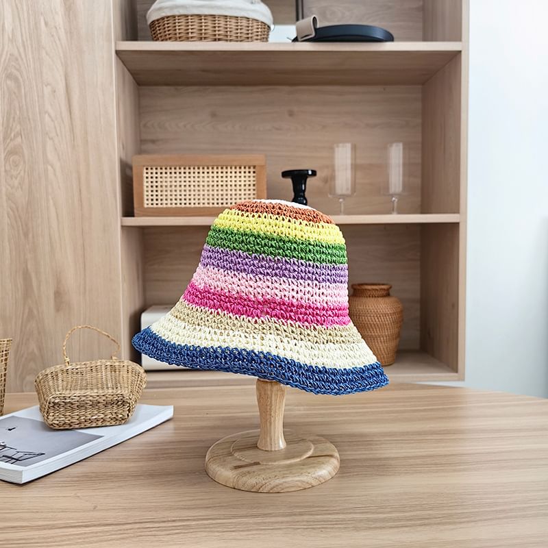 Striped Straw Bucket Hat SpreePicky