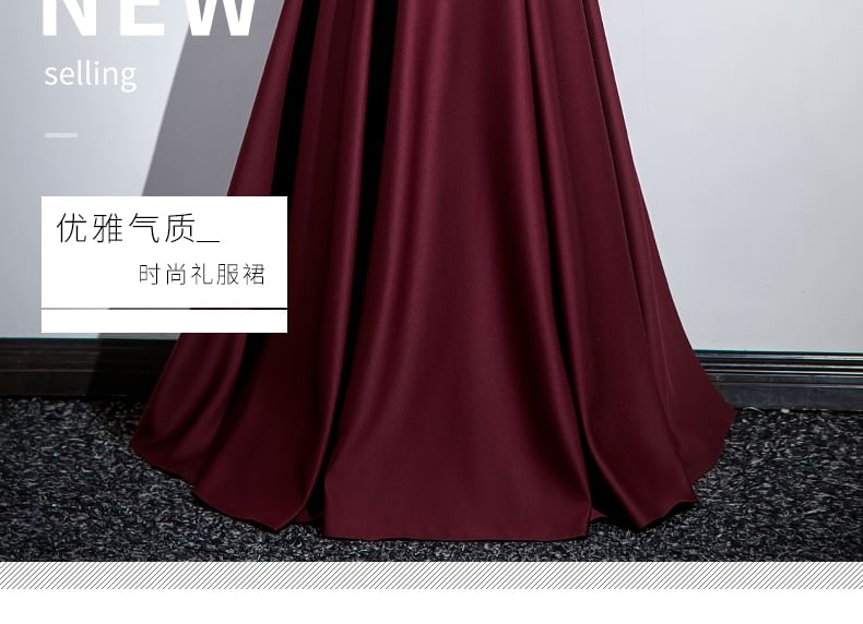 Puff-Sleeve Off-Shoulder Plain Evening Gown SpreePicky