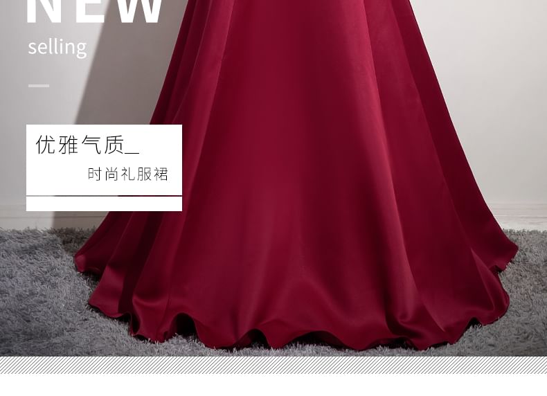 Cold-Shoulder Plain A-Line Ball Gown SpreePicky