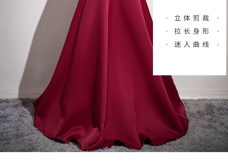 Cold-Shoulder Plain A-Line Ball Gown SpreePicky