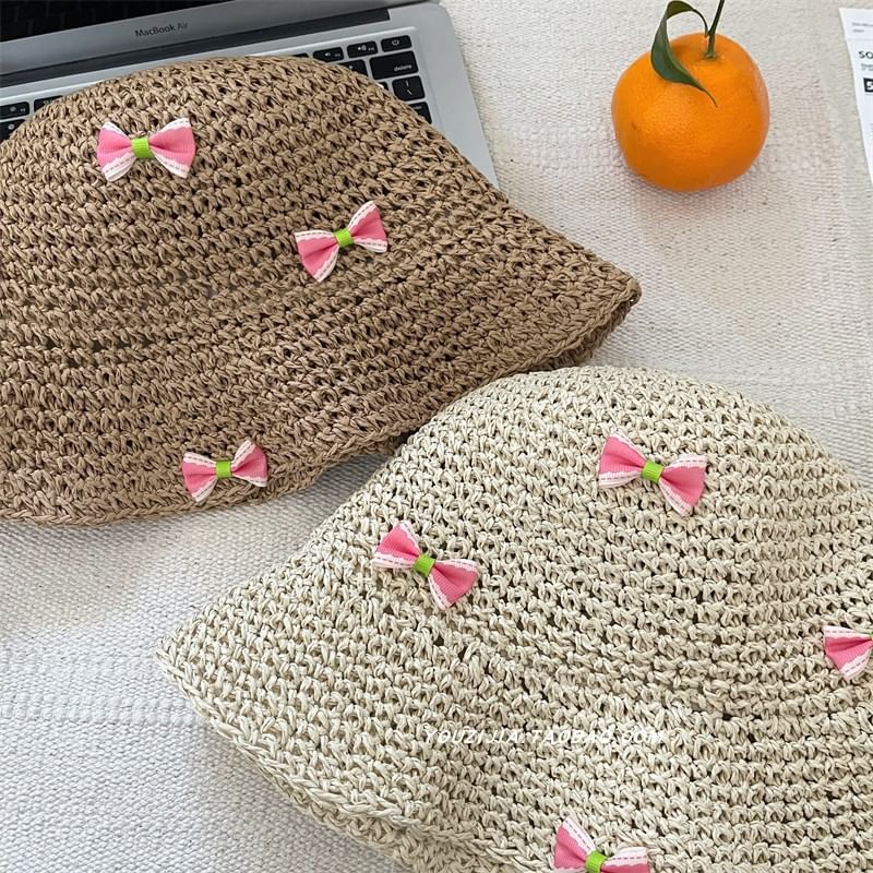 Bow Straw Bucket Hat SpreePicky