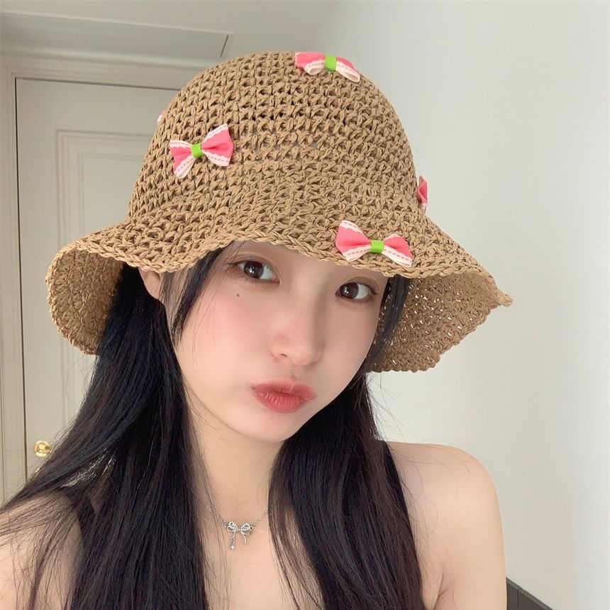 Bow Straw Bucket Hat SpreePicky