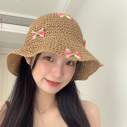 Bow Straw Bucket Hat SpreePicky