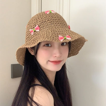 Bow Straw Bucket Hat SpreePicky